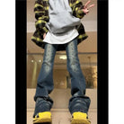 Distressed Y2K Grunge Flare Jeans for 90s Rebel Style - Cosparty