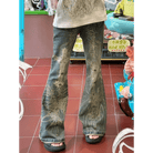 Distressed Y2K Grunge Flare Jeans for 90s Rebel Style - Cosparty