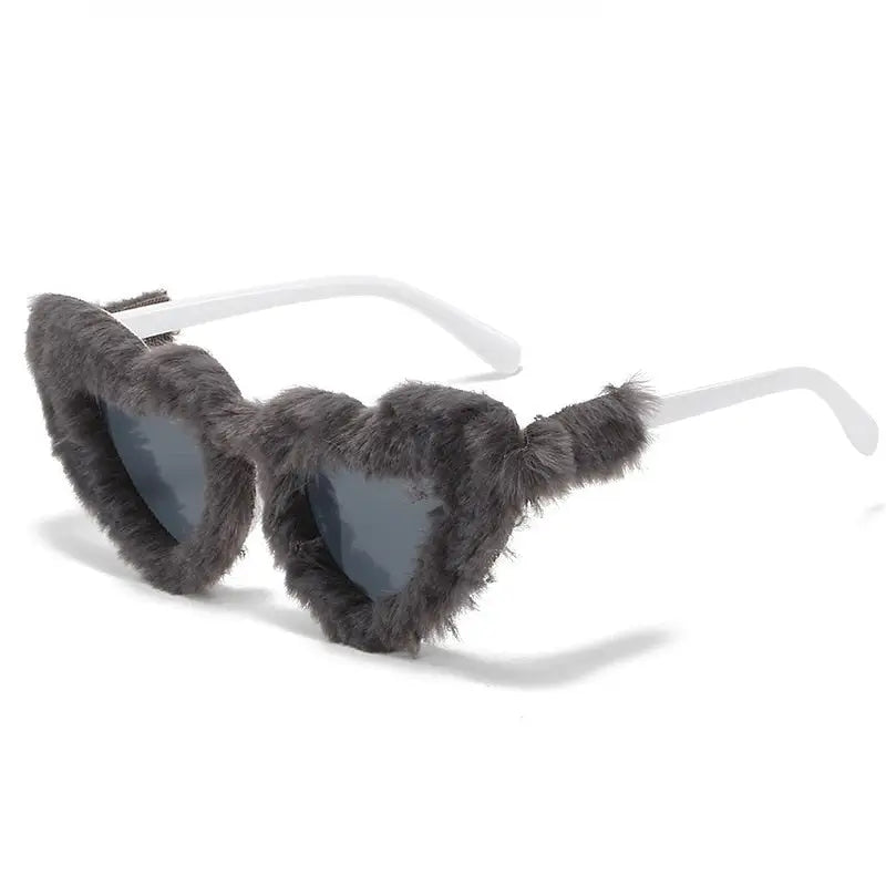 Doll Vibes Retro Heart Shaped Sunglasses in Pink Fur - Gray - sunglasses