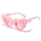 Doll Vibes Retro Heart Shaped Sunglasses in Pink Fur - Cosparty