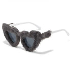 Doll Vibes Retro Heart Shaped Sunglasses in Pink Fur - Cosparty