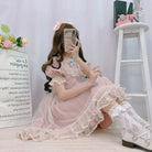 Dusty Pink Fairy Gown with Chiffon Ruffles and Puffed Sleeves - Cosparty