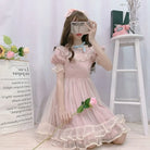 Dusty Pink Fairy Gown with Chiffon Ruffles and Puffed Sleeves - dress