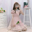 Dusty Pink Fairy Gown with Chiffon Ruffles and Puffed Sleeves - Cosparty