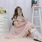 Dusty Pink Fairy Gown with Chiffon Ruffles and Puffed Sleeves - dress