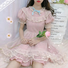 Dusty Pink Fairy Gown with Chiffon Ruffles and Puffed Sleeves - Cosparty