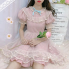 Dusty Pink Fairy Gown with Chiffon Ruffles and Puffed Sleeves - dress