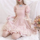 Dusty Pink Fairy Gown with Chiffon Ruffles and Puffed Sleeves - Cosparty