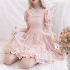 Dusty Pink Fairy Gown with Chiffon Ruffles and Puffed Sleeves - dress