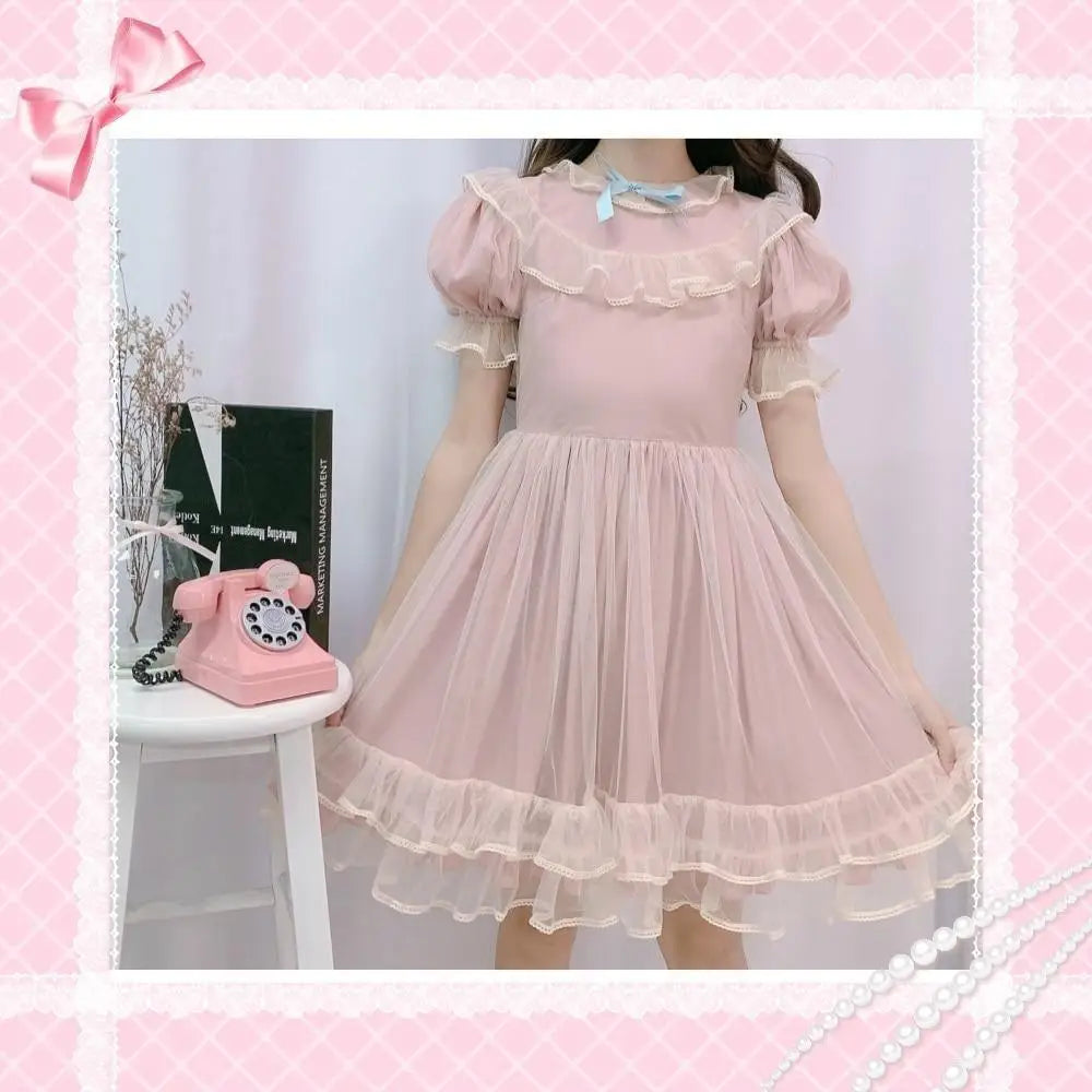 Dusty Pink Fairy Gown with Chiffon Ruffles and Puffed Sleeves - dress