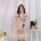 Dusty Pink Fairy Gown with Chiffon Ruffles and Puffed Sleeves - dress