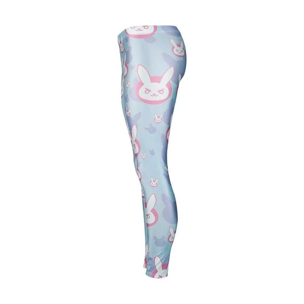 D.va Overwatch Leggings with Play To Win Bunny Print in Pastel Blue - Cosparty