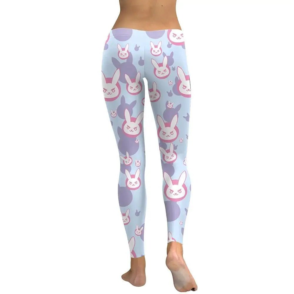 D.va Overwatch Leggings with Play To Win Bunny Print in Pastel Blue - Cosparty
