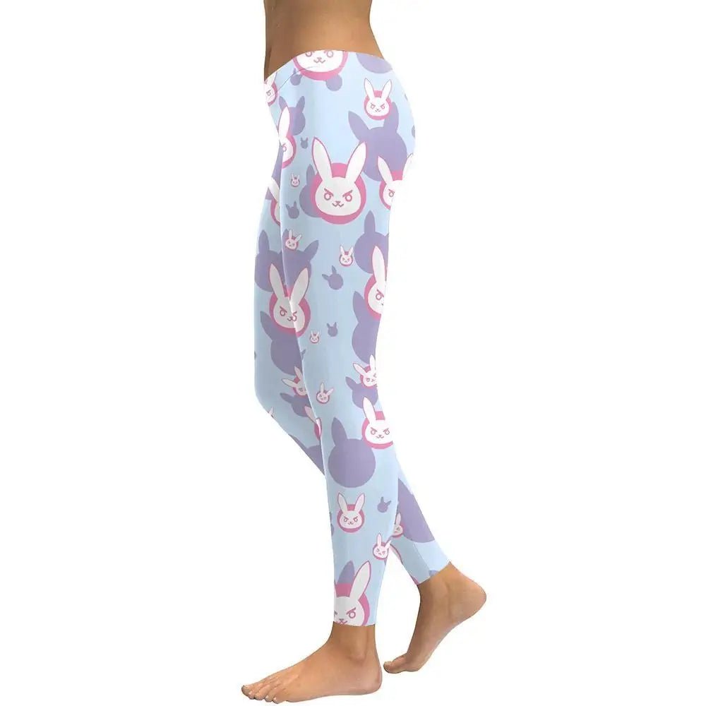 D.va Overwatch Leggings with Play To Win Bunny Print in Pastel Blue - Cosparty