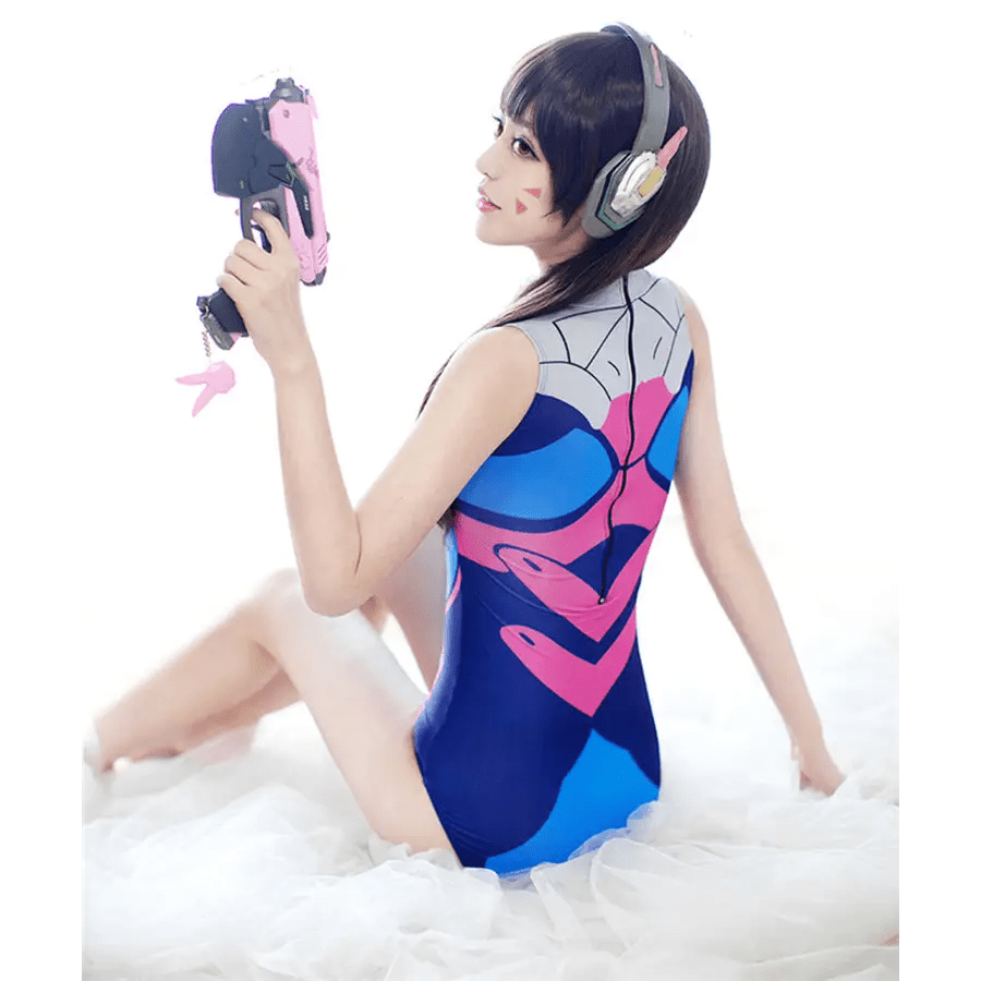D.Va Overwatch One Piece Swimsuit with Built - in Bra Liner - Cosparty