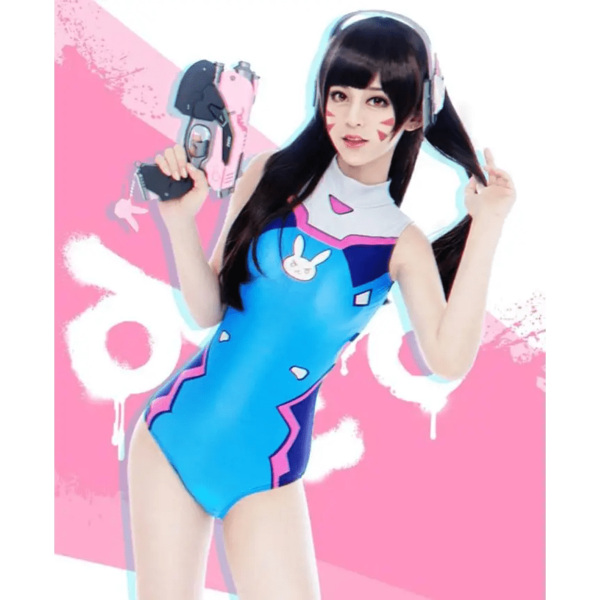 D.Va Overwatch One Piece Swimsuit with Built - in Bra Liner - Cosparty