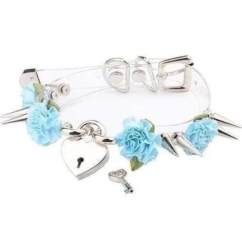 Clear Spiked Floral Choker - Blue Flower Silver - Choker