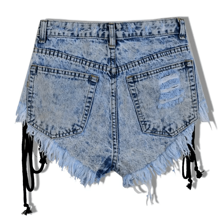Edgy Lace - Up Jean Shorts for Summer Style - Cosparty