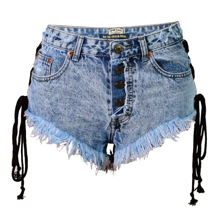 Edgy Lace-Up Jean Shorts for Summer Style - shorts