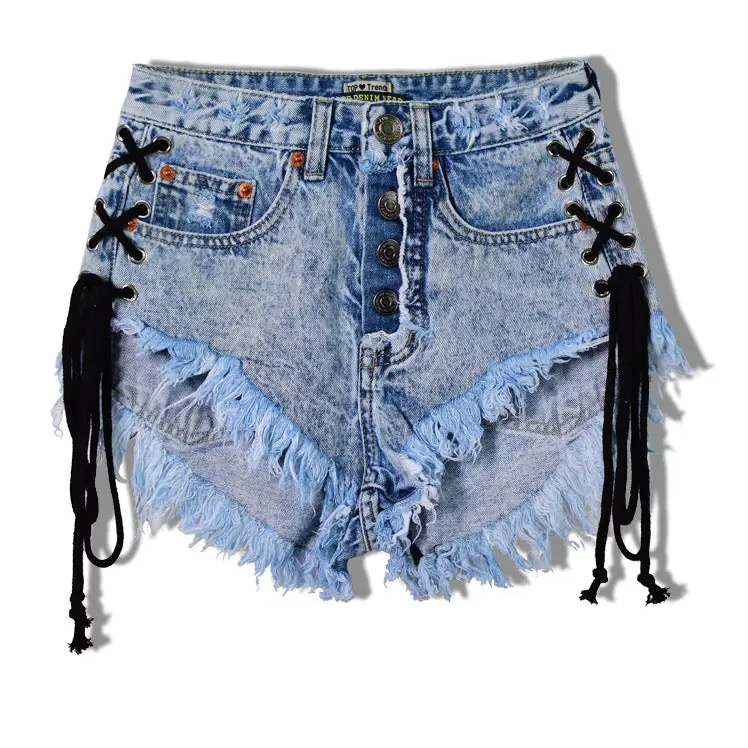 Edgy Lace-Up Jean Shorts for Summer Style - shorts