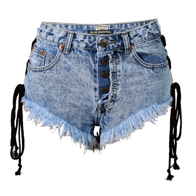 Edgy Lace - Up Jean Shorts for Summer Style - Cosparty