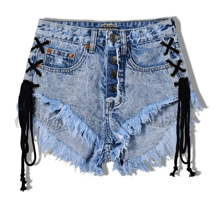Edgy Lace - Up Jean Shorts for Summer Style - Cosparty