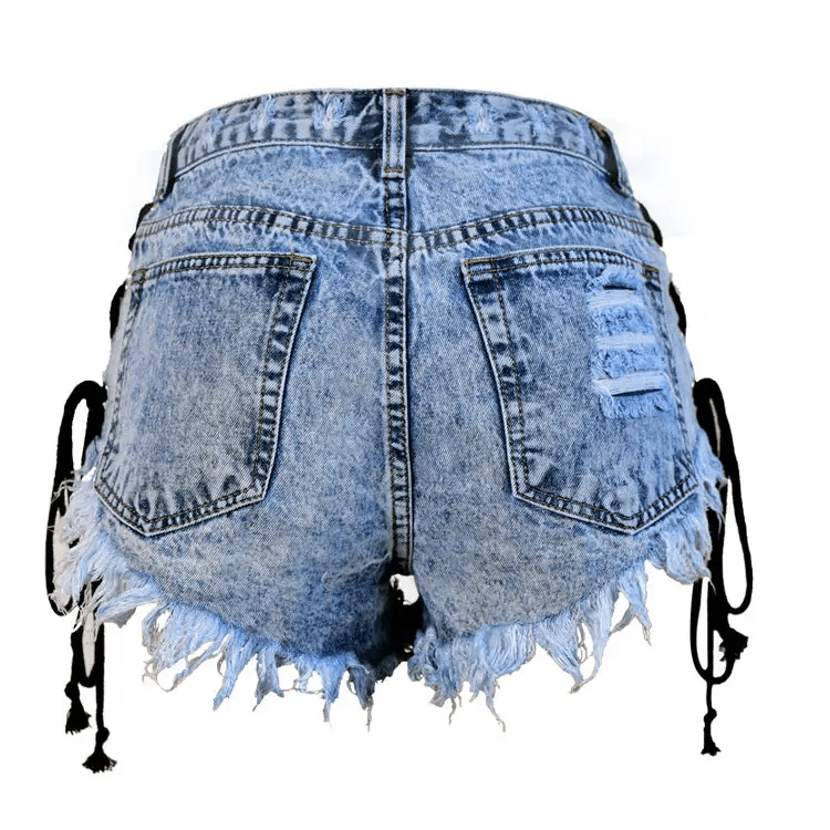 Edgy Lace - Up Jean Shorts for Summer Style - Cosparty