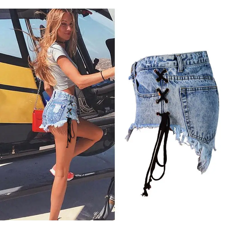 Edgy Lace-Up Jean Shorts for Summer Style - shorts