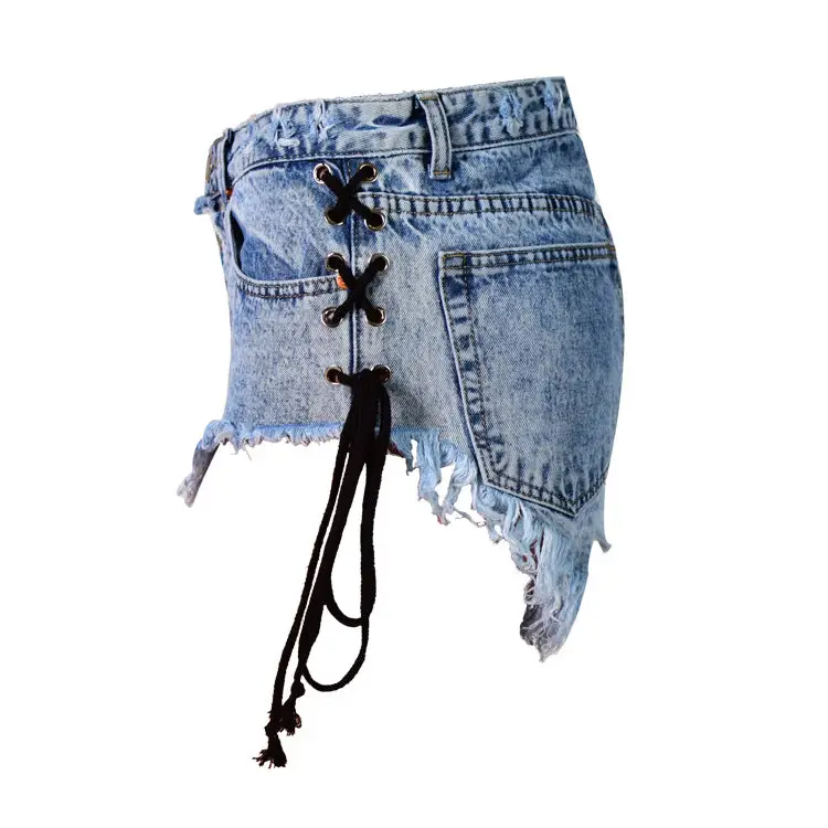 Edgy Lace-Up Jean Shorts for Summer Style - shorts