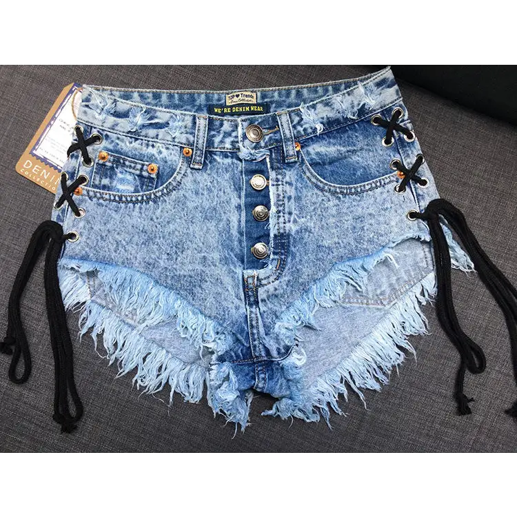 Edgy Lace-Up Jean Shorts for Summer Style - shorts