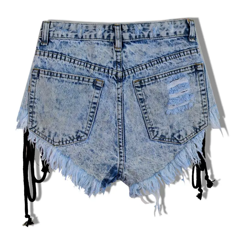 Edgy Lace-Up Jean Shorts for Summer Style - shorts