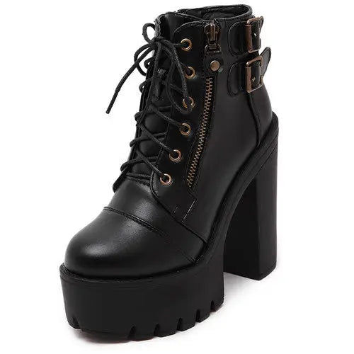 Edgy Punk Rock Chunky Block Heeled Booties for Fit Feet - Shoes