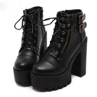 Edgy Punk Rock Chunky Block Heeled Booties for Fit Feet - Cosparty
