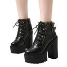 Edgy Punk Rock Chunky Block Heeled Booties for Fit Feet - Cosparty