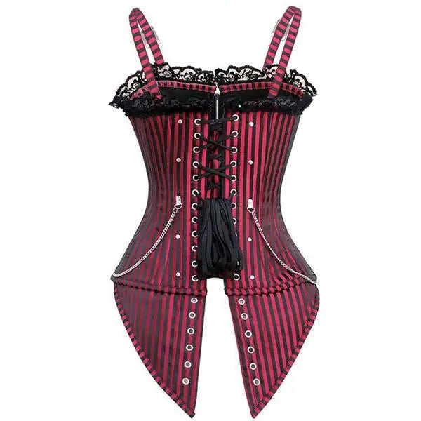 Edgy Punk Rock Corset with Pin Stripes and Lace Trim - Cosparty