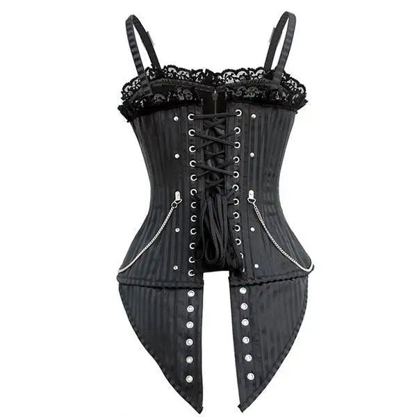 Edgy Punk Rock Corset with Pin Stripes and Lace Trim - Cosparty