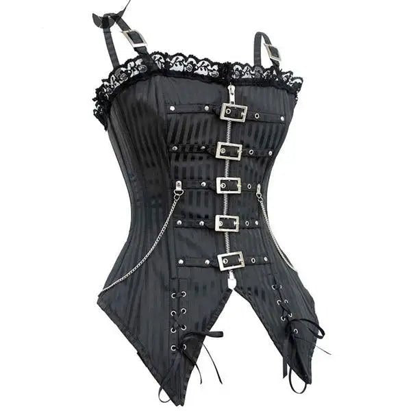 Edgy Punk Rock Corset with Pin Stripes and Lace Trim - Cosparty