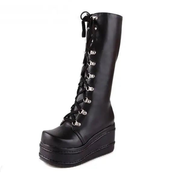 Edgy Punk Rock Knee High Boots for a Comfortable Fit Feet - Cosparty