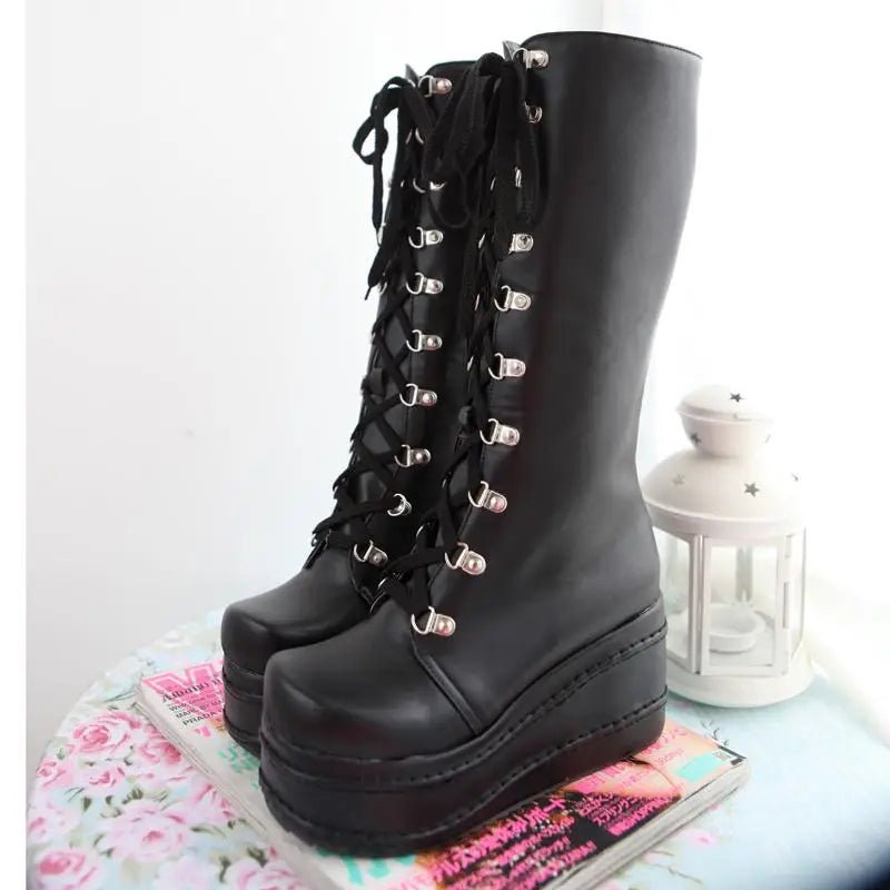 Edgy Punk Rock Knee High Boots for a Comfortable Fit Feet - Cosparty