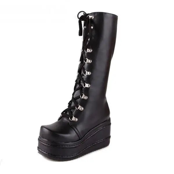 Edgy Punk Rock Knee High Boots for a Comfortable Fit Feet - Shoes