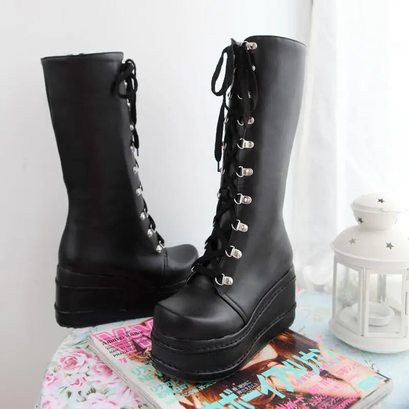 Edgy Punk Rock Knee High Boots for a Comfortable Fit Feet - Cosparty