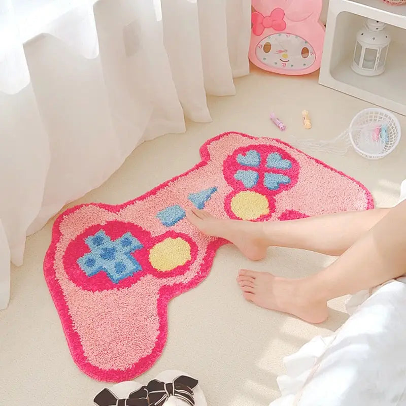 eGirl Gaming Area Rug with Gameboy Design in Pastel Colors - floor mat