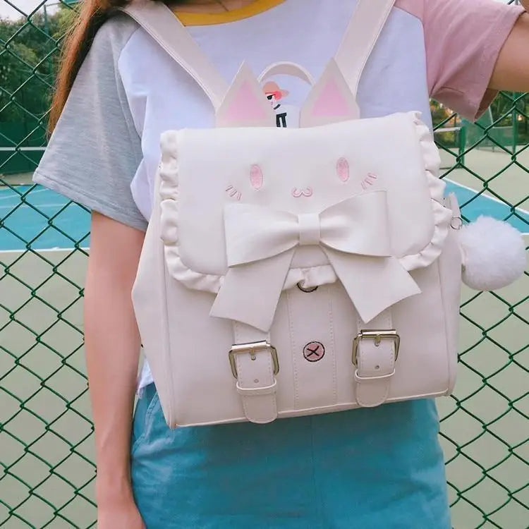 Elegant Durable Material Backpack with Cute Ruffles and Cat Ears - backpack