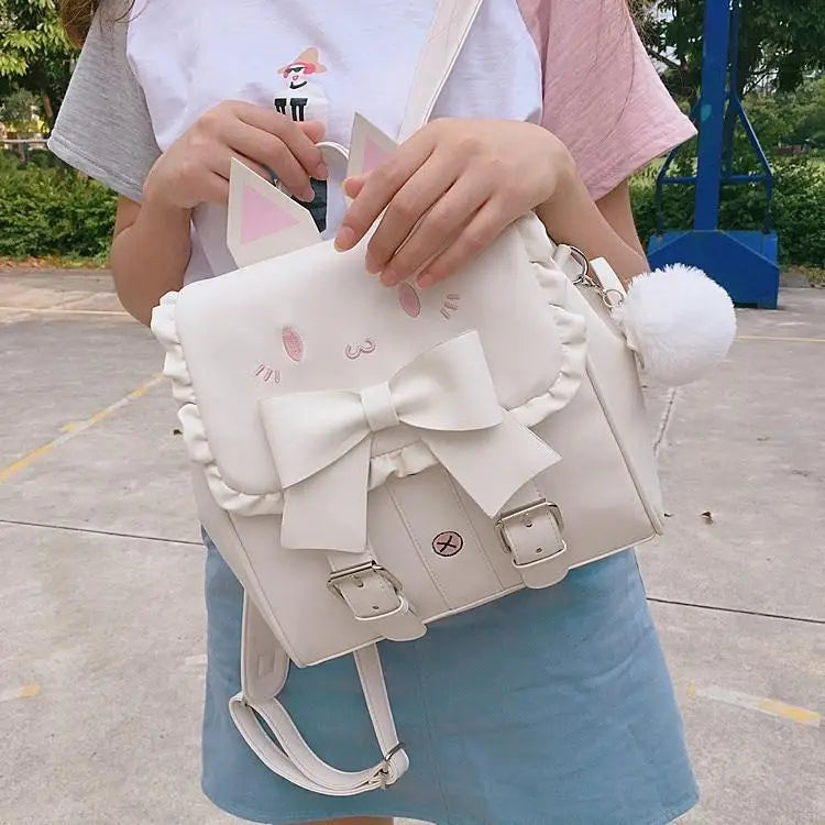 Elegant Durable Material Backpack with Cute Ruffles and Cat Ears - backpack