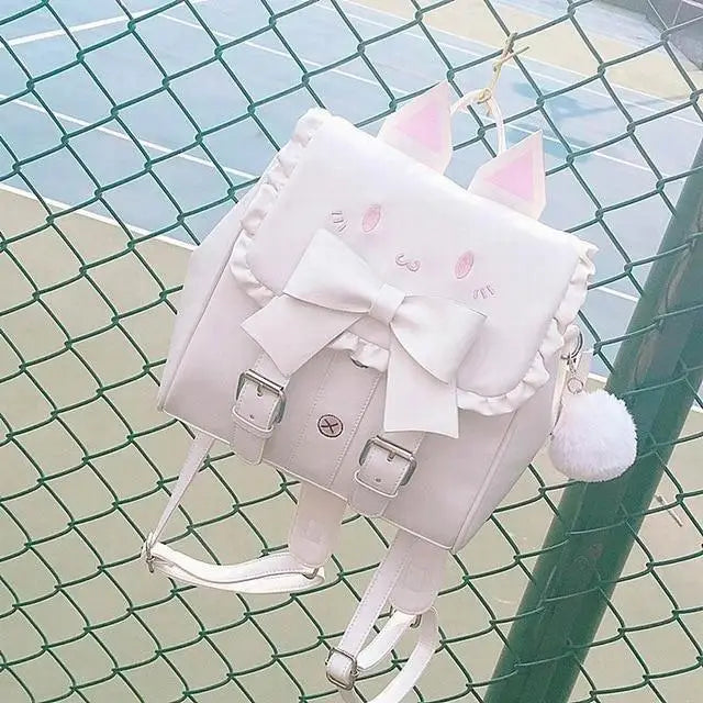 Elegant Durable Material Backpack with Cute Ruffles and Cat Ears - backpack