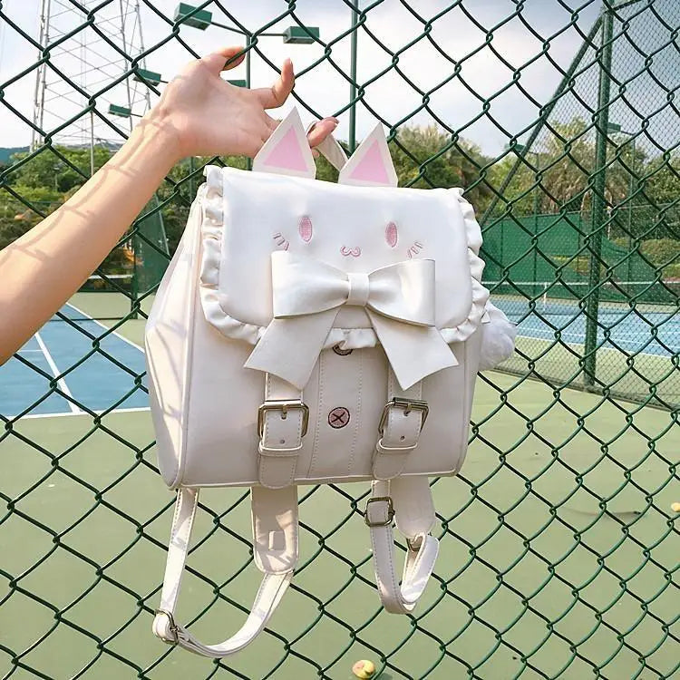 Elegant Durable Material Backpack with Cute Ruffles and Cat Ears - backpack