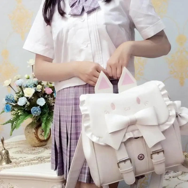 Elegant Durable Material Backpack with Cute Ruffles and Cat Ears - backpack