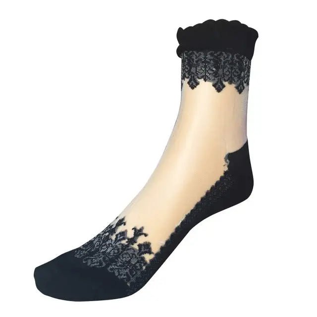 Elegant Lace Band Socks in Clear Fabric and Various Colors - Cosparty