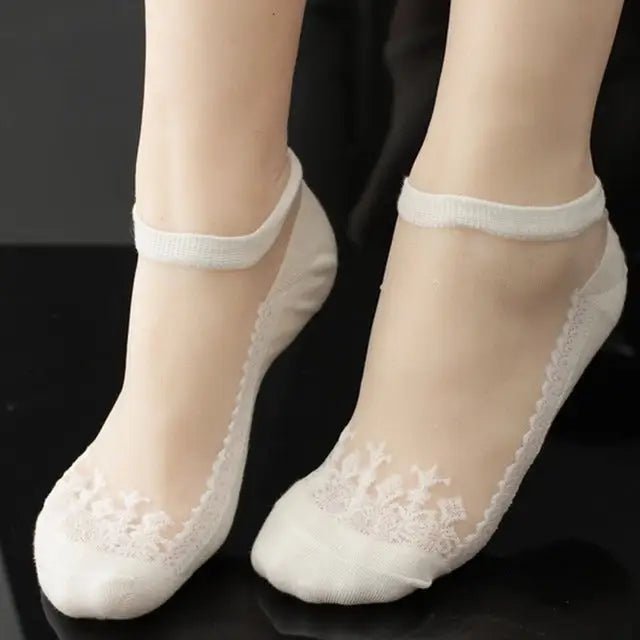 Elegant Lace Band Socks in Clear Fabric and Various Colors - Cosparty