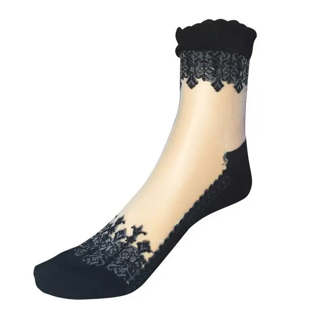 Elegant Lace Band Socks in Clear Fabric and Various Colors - Socks